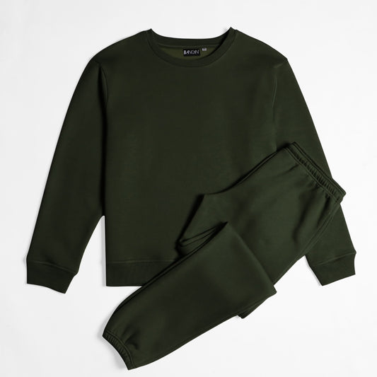 Relaxed-fit Sweatshirt & Jogger Co-ord Set (Bottle Green) #162