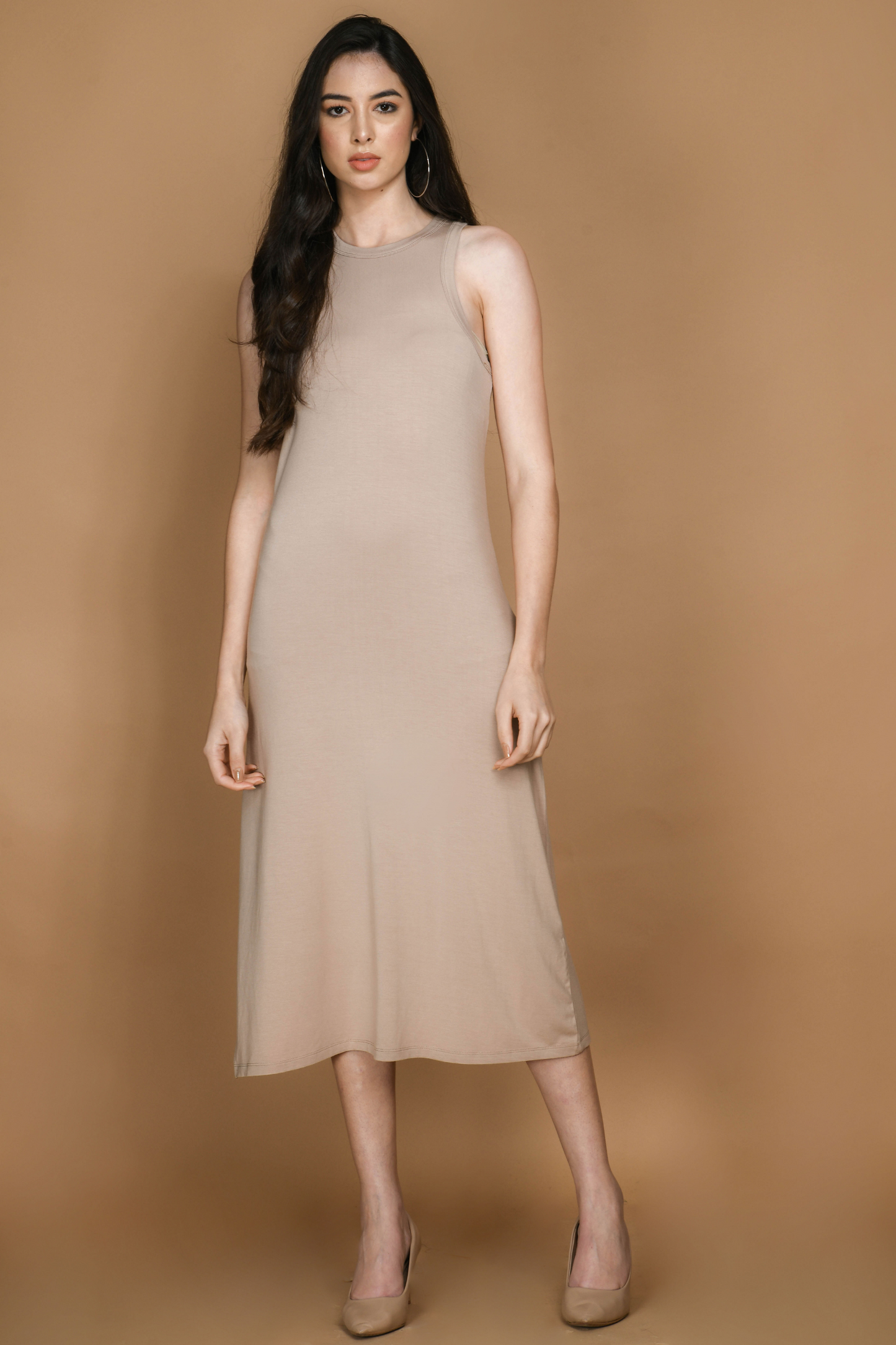 Sleeveless Long Side-slit Cami Dress #107