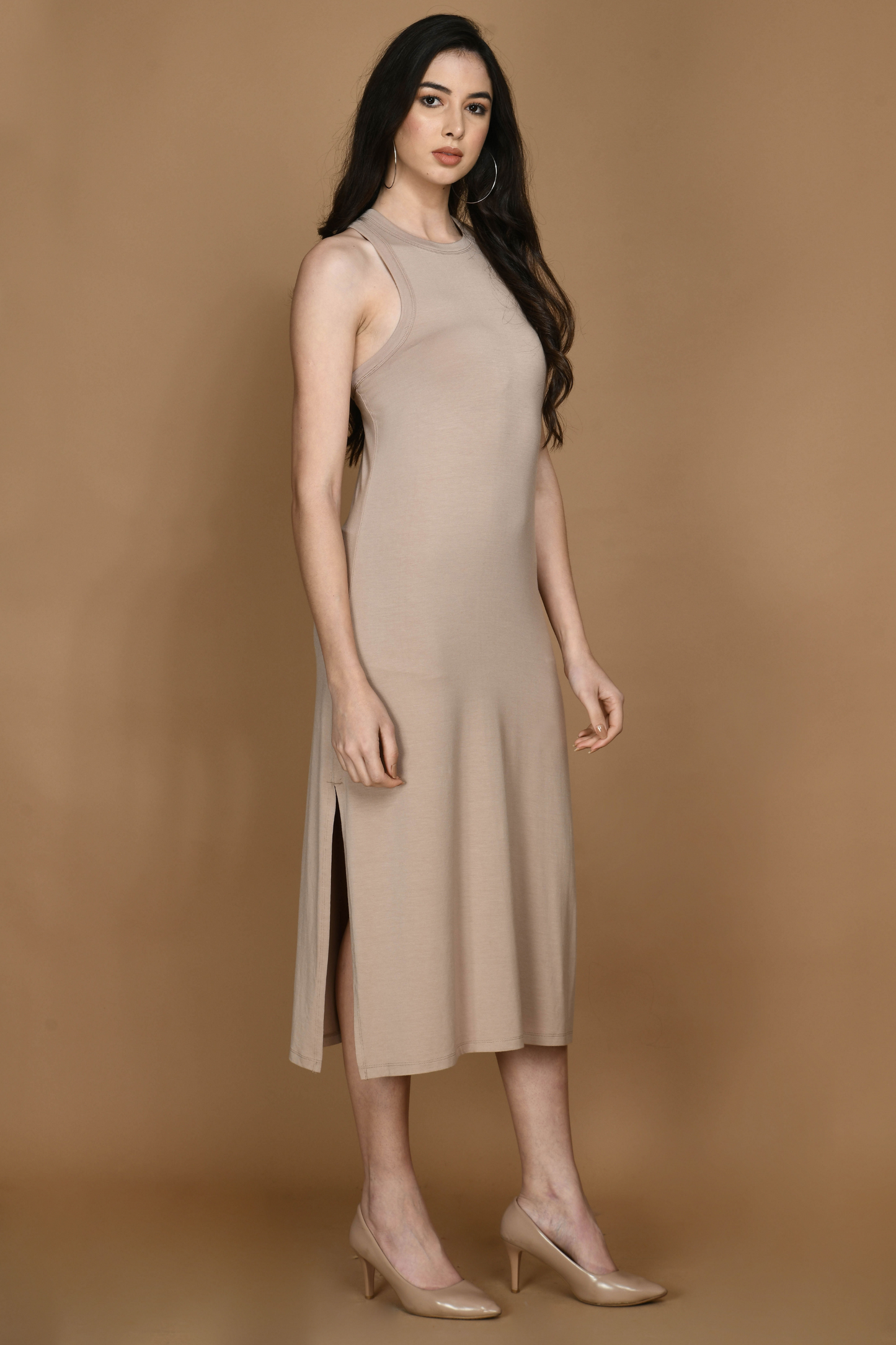 Sleeveless Long Side-slit Cami Dress #107