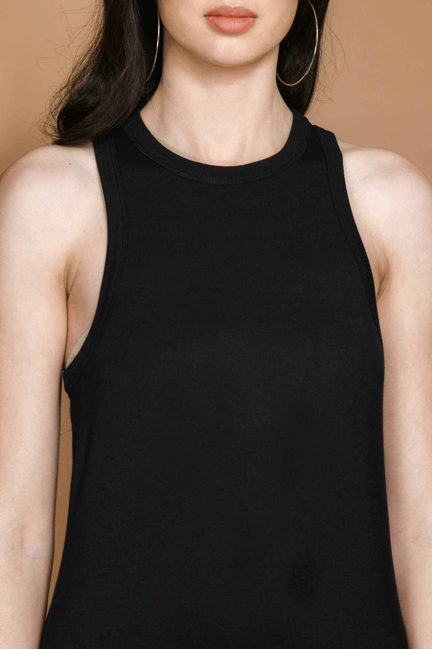 Black Sleeveless Long Side-slit Cami Dress #108